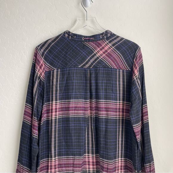 Cloth & Stone Plaid Tunic Shirt Dress Long Sleeve Knit Blue Pink L - Picture 8 of 12